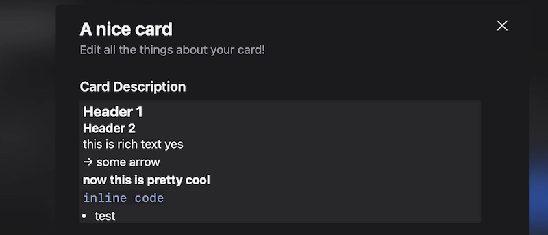 Rich text card descriptions